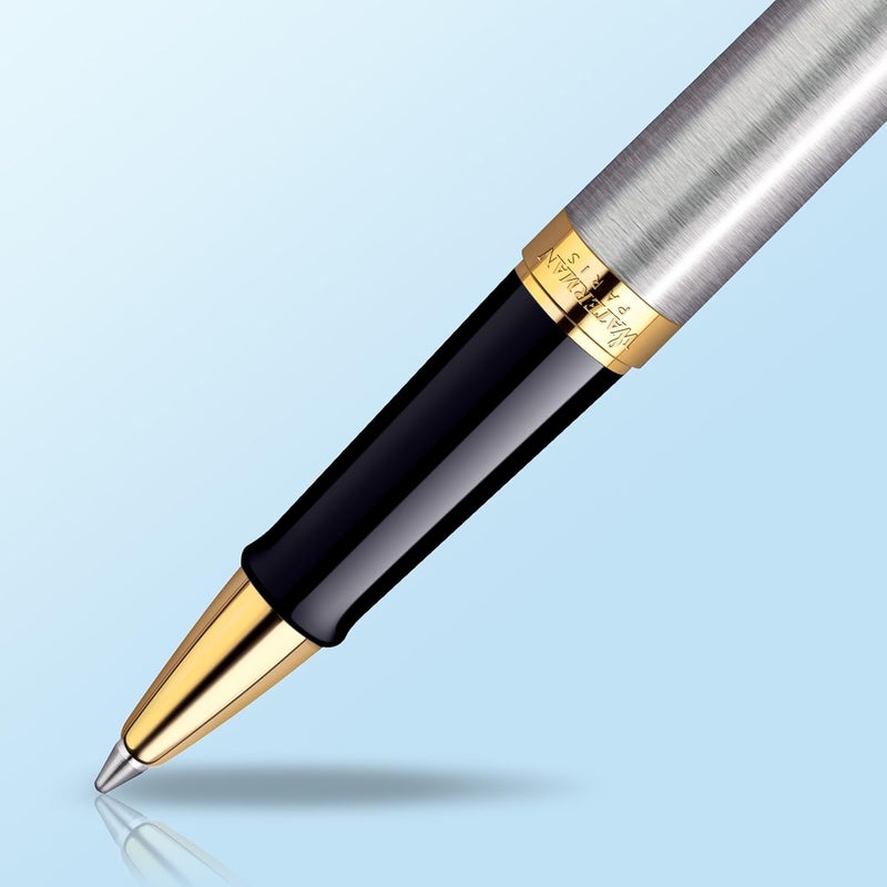Waterman قلم رولر من ووترمان هيميسفير مع جسم من الفولاذ المقاوم للصدأ وتفاصيل من الذهب عيار 23 قيراط - Image 4